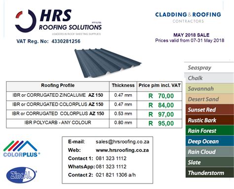 roofing sheeting price list